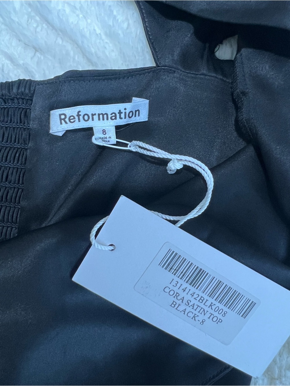 Reformation Cora Satin Top Black Size 8 NWT Square Neck Open Back Side Zip - Picture 6 of 12